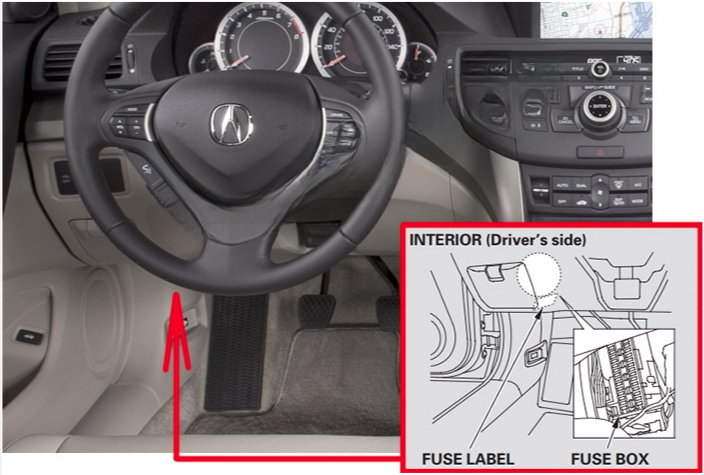 Acura TSX (2009 - 2014) Fuse Box Location The driver’s side interior fuse box