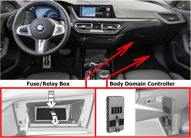 BMW 2-series F44 (2020 - 2024) FUSE BOX LOCATION