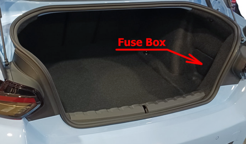 BMW 2-series G42, G87 (2022 - 2025) LUGGAGE COMPARTMENT FUSE BOX LOCATION