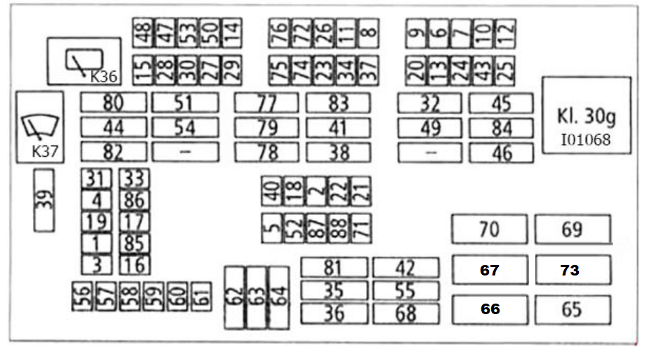 BMW 3-Series E90 to E93 (2005 - 2011) passenger compartment fuse box diagram 03.2007-09.2007