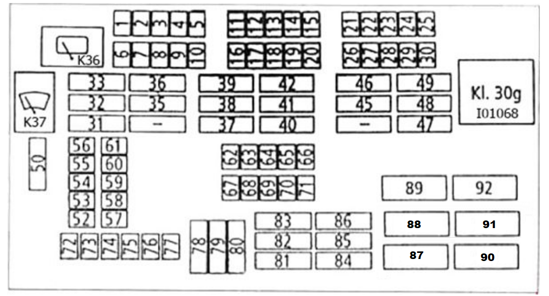 BMW 3-Series E90 to E93 (2005 - 2011) passenger compartment fuse box diagram 2008 TO 2011-image