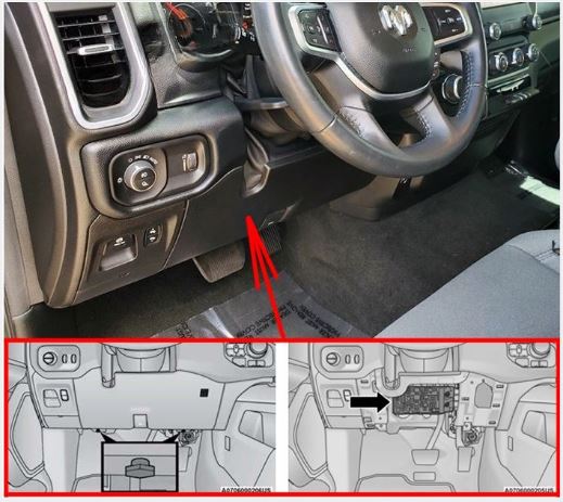 Dodge Ram Truck Pickup 1500 (2019 - 2026) Passenger ompartment Fuse Box Location