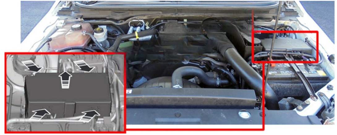 Ford Ranger (2012 - 2015) Engine compartment Fuse box Location Fig 1