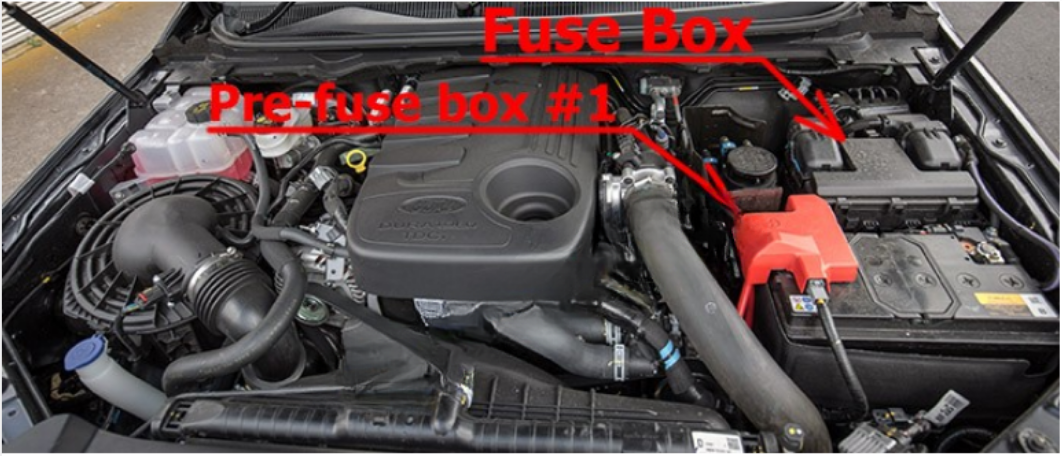 Fuse Box Location engine compartment User Guide Ford Ranger Fig 1