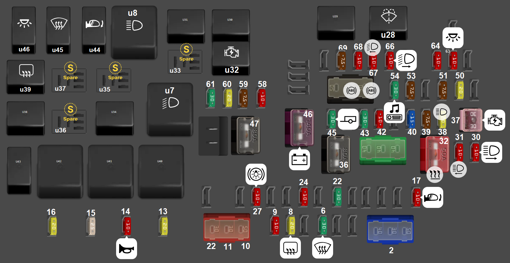 Toyota 4Runner (2018 - 2019) engine compartment fuse box diagram