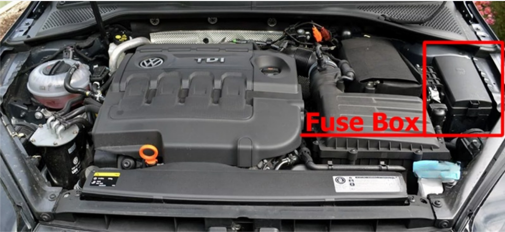 Volkswagen Golf VII (Mk7) GTI (2013 – 2020) Engine Compartment Fuse Box Location
