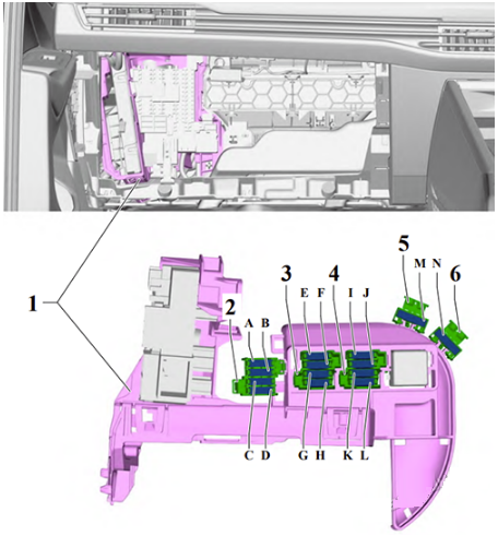 Volkswagen Golf VIII GTI (2020 – 2022) Individual Fuse Box Diagram Right-hand drive models, from July 2020