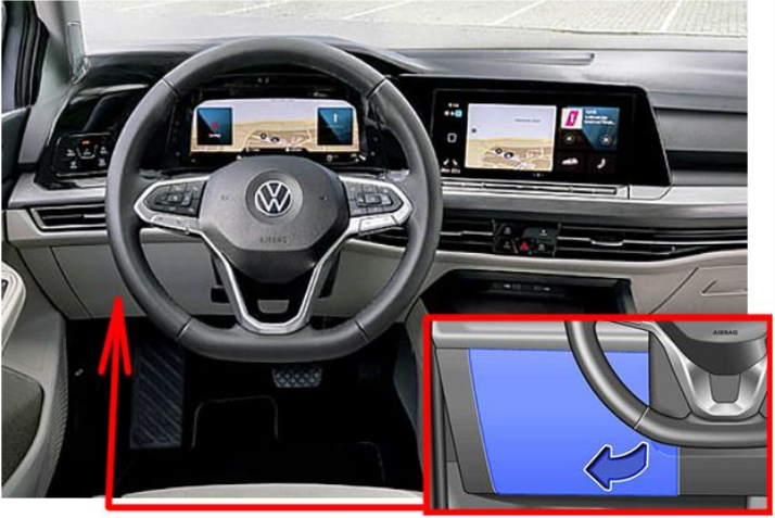 Volkswagen Golf VIII GTI (2020 – 2022) Passenger Compartment Fuse Box Location Left-hand drive vehicle