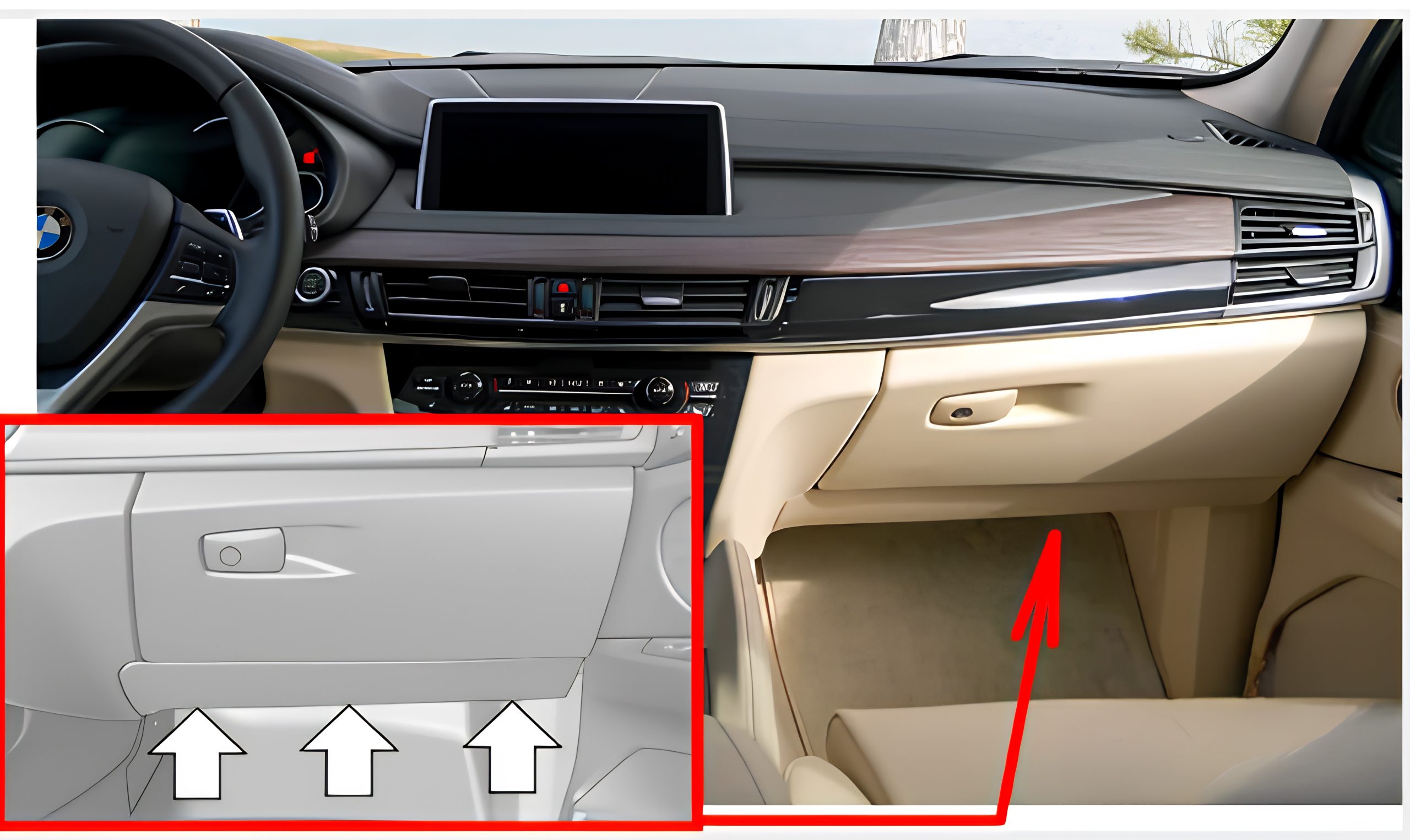 BMW X6 F16, F86 (2014 - 2019) Passenger Compartment Fuse Box Location