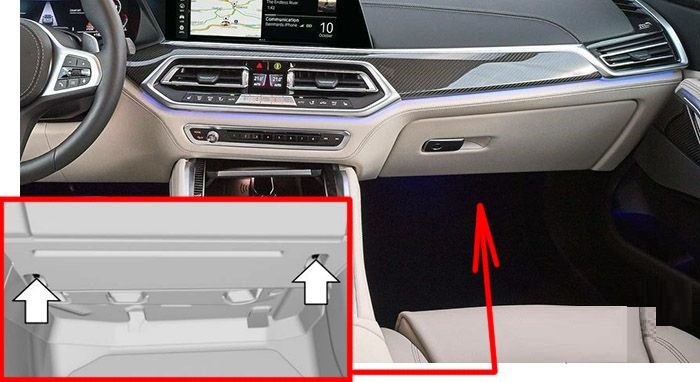 BMW X6 G06, F96 (2020 - 2024) Passenger Compartment Fuse Box Location Passenger Side
