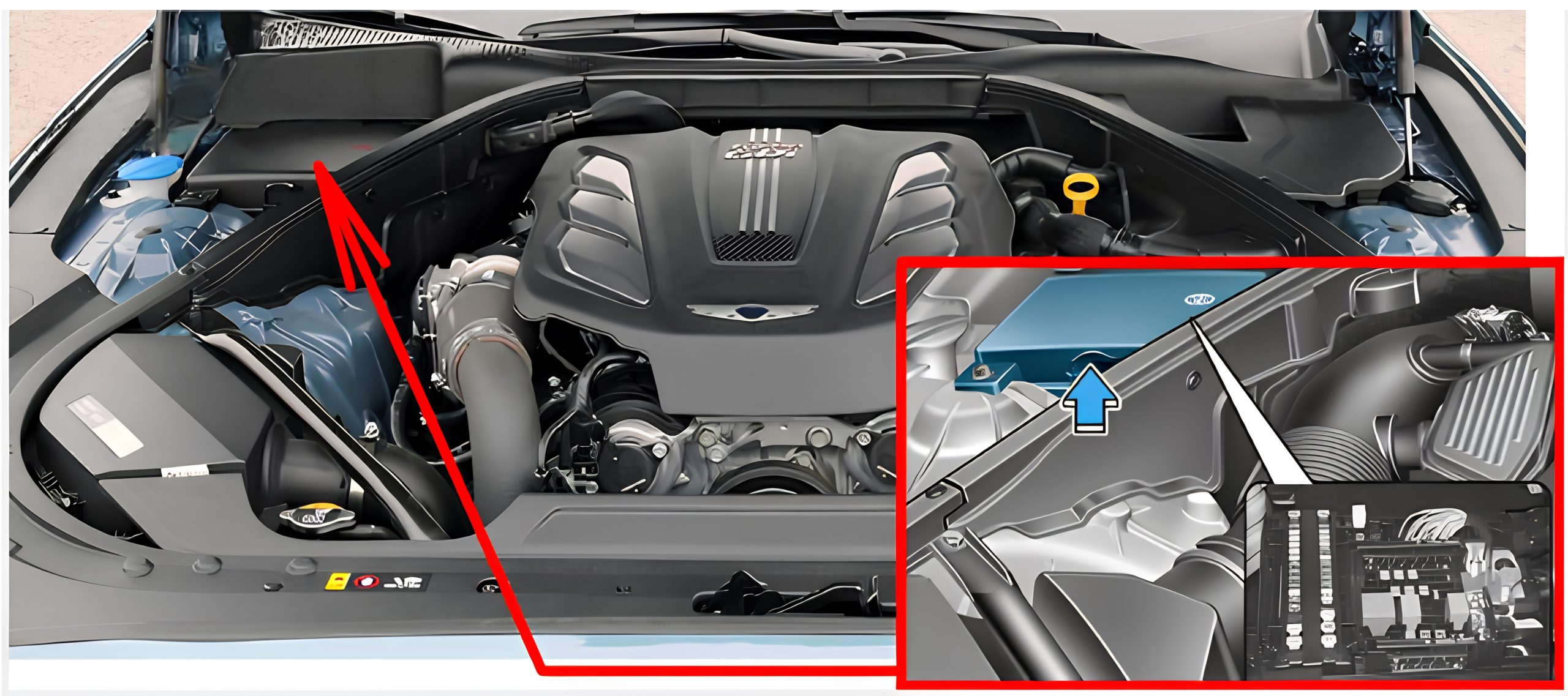 Genesis G80 (2017 - 2020) Engine Compartment Fuse Box Location