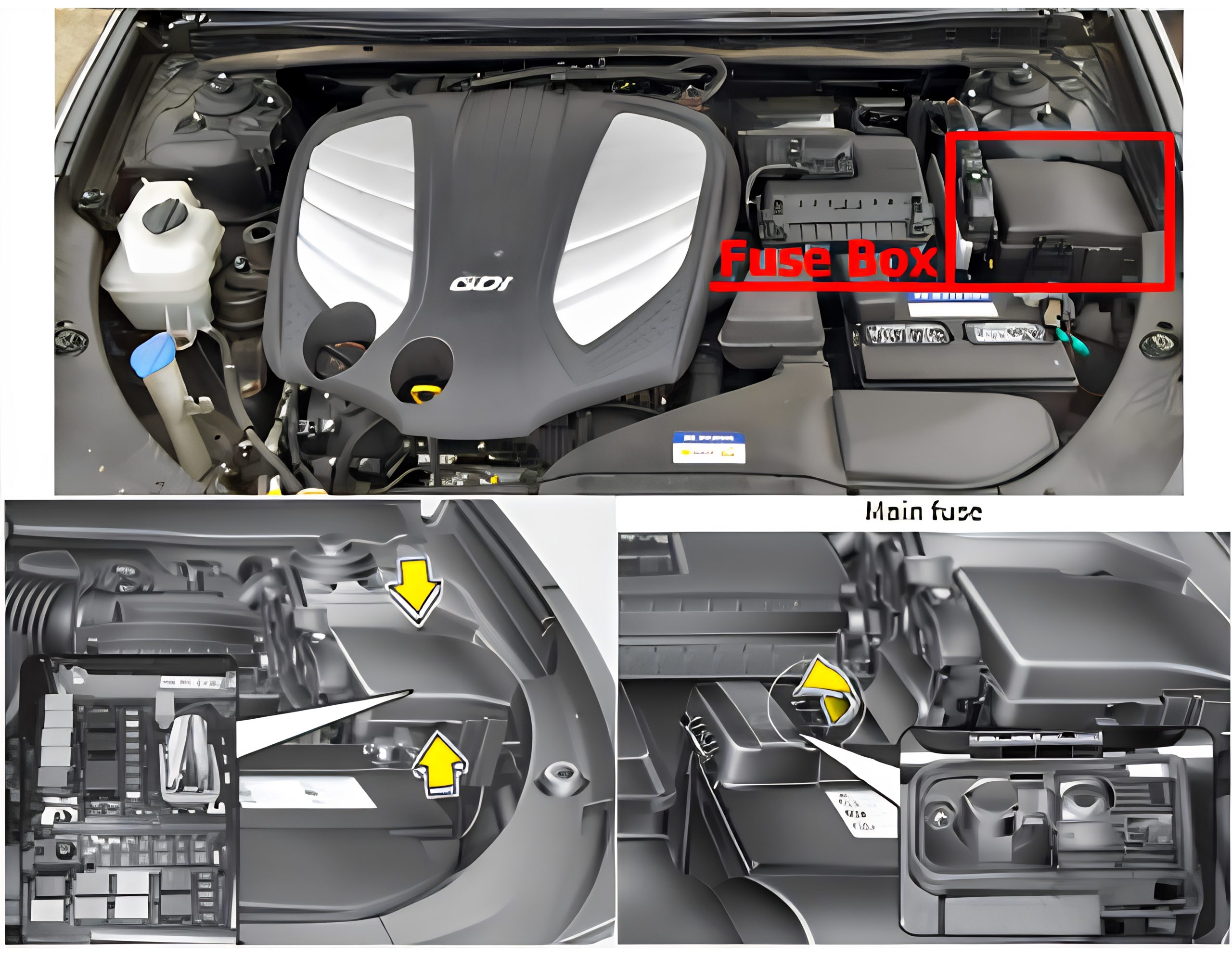 Hyundai Azera HG (2011 - 2016) Engine Compartment Fuse Box Location