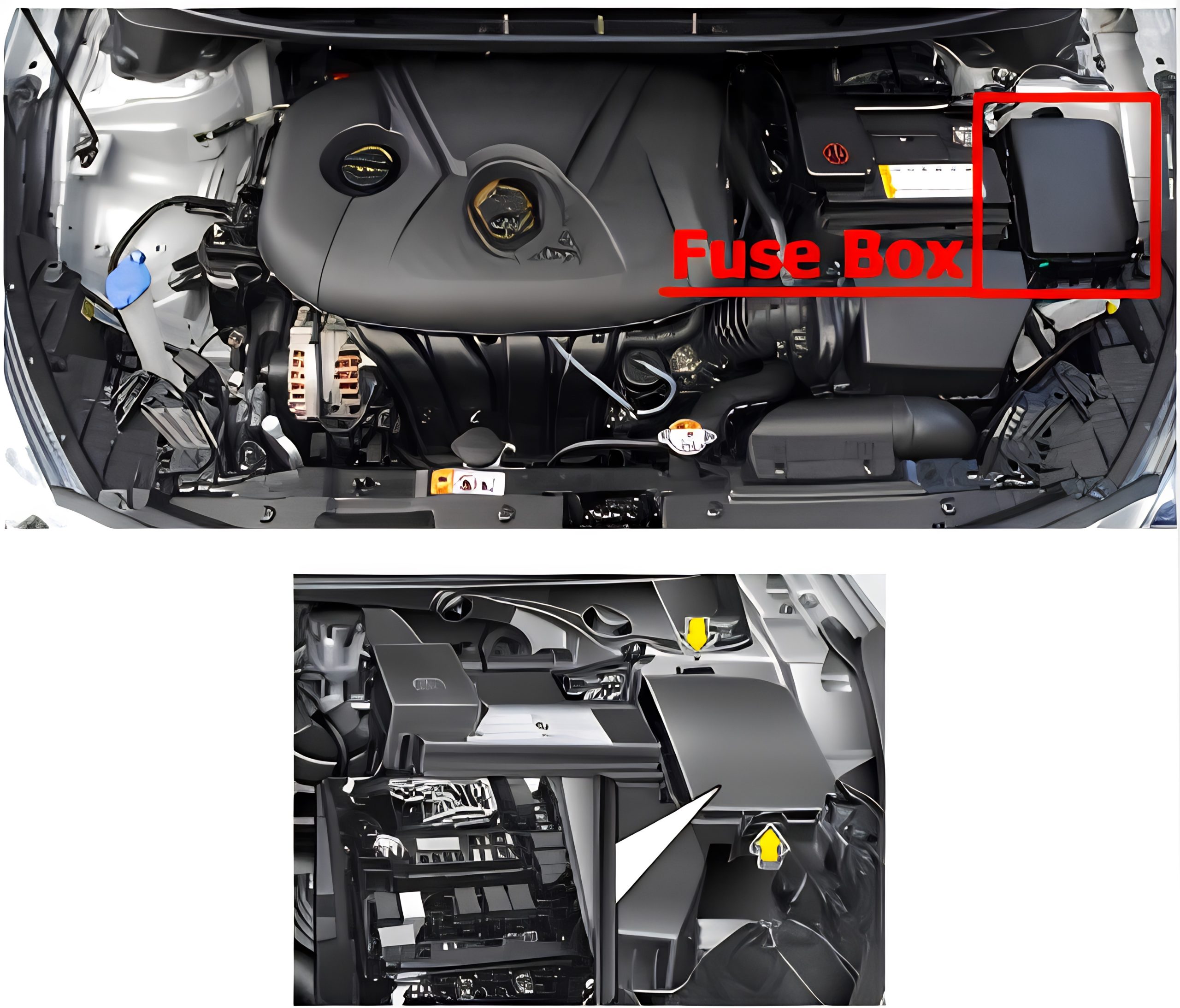 Hyundai Elantra GT (2013 - 2017) Engine Compartment Fuse Box Location