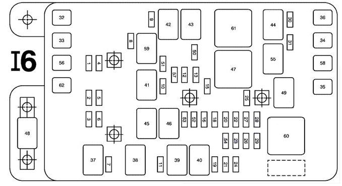 Engine Compartment Fuse Box (2006 – L6 engine)