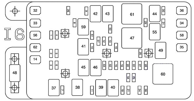 Engine Compartment Fuse Box (2007 & 2008 – L6 engine)