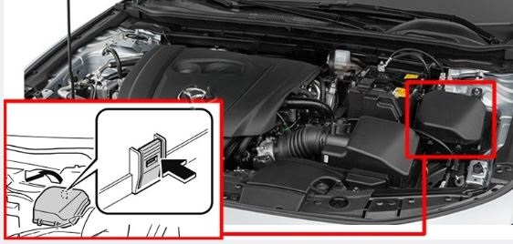 Mazda 3 BP (2019 - 2026) Engine Compartment Fuse Box Location