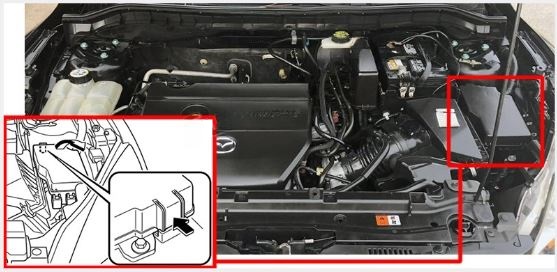 Mazda 3 BL (2010 - 2013) Engine Compartment Fuse Box Location