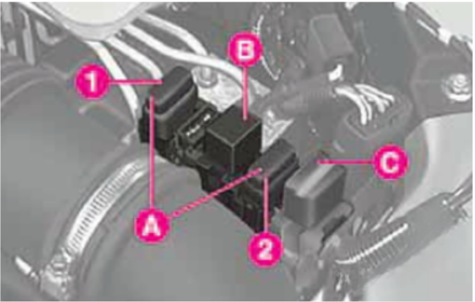 Engine Compartment Fuses and relays behind the battery