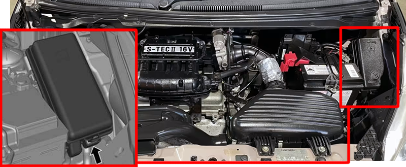 Holden Barina Spark (2011 - 2015) Engine Compartment Fuse Box Location