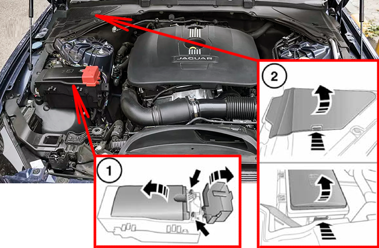 Jaguar XE (2015 - 2019) Engine Compartment Fuse Box Location