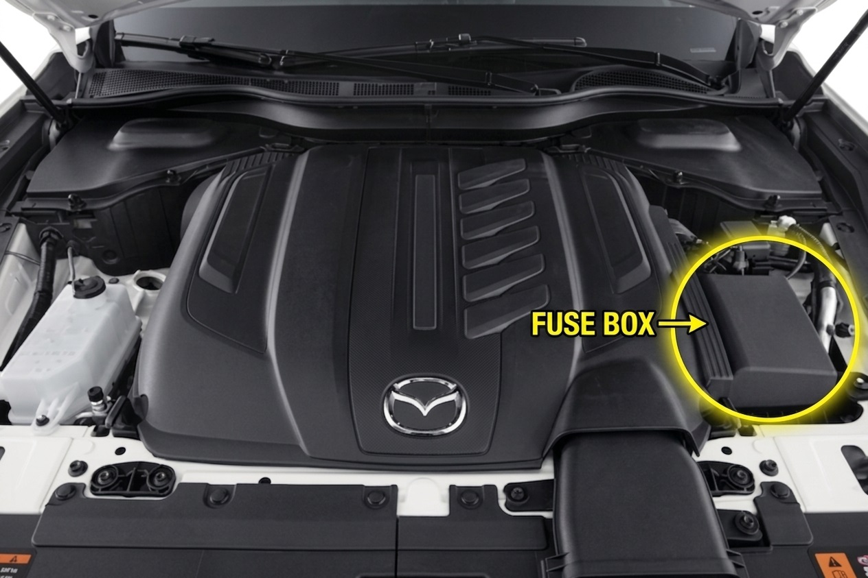 Mazda CX-70 (2025 & 2026) Engine Compartment Fuse Box Location