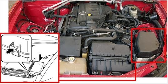 Mazda MX-5 Miata (2006 - 2015) Engine Compartment Fuse Box Location