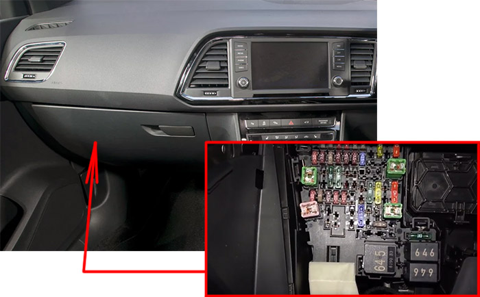 SEAT Ateca (2016 - 2026) Passenger Compartment Fuse Box Location RHD Fig 1