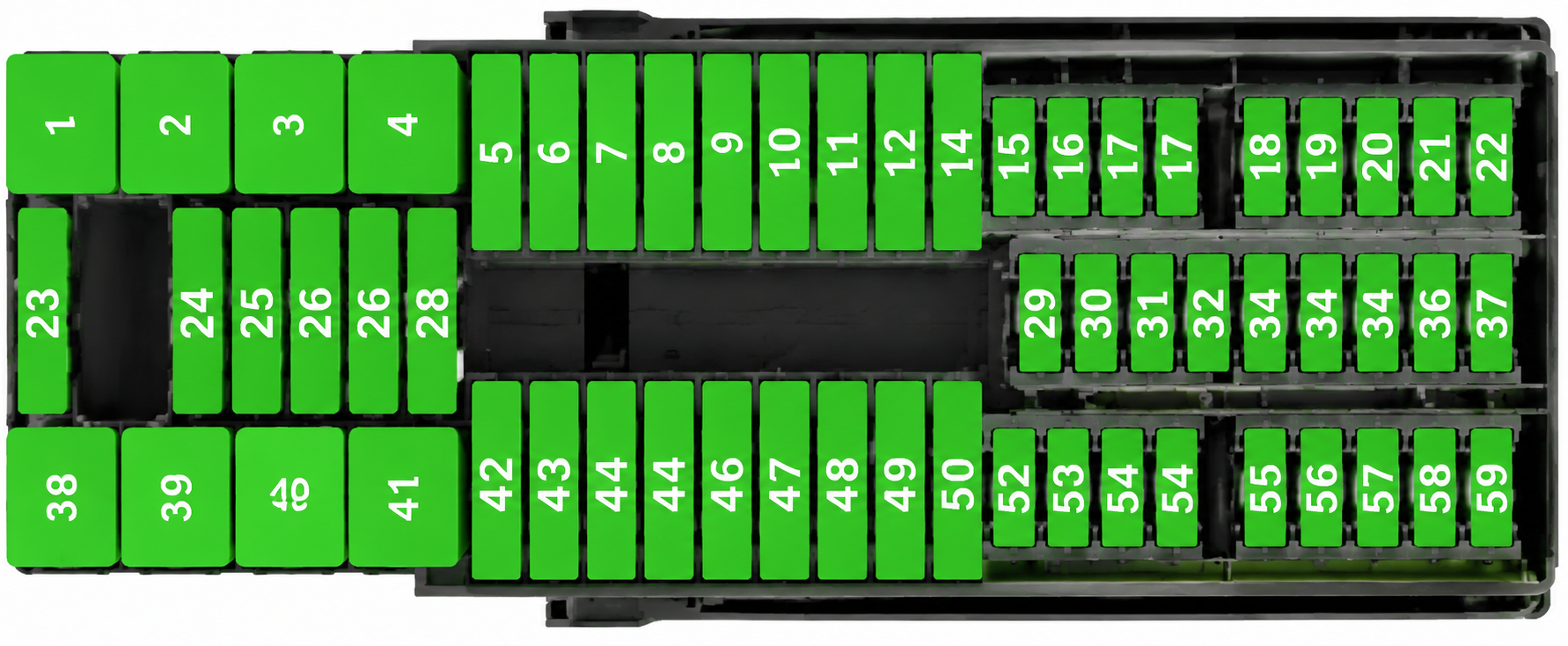 SEAT Toledo (2016 - 2019) Passenger Compartment Fuse Box Diagram Fig 1 RHD