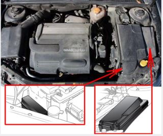 Saab 9-3 NG (2003 - 2011) Engine Compartment Fuse Box Location