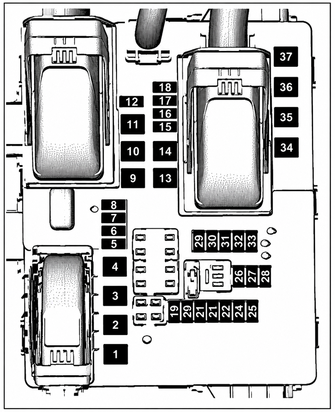 Saab 9-5 (2010 - 2012) Luggage Compartment Fuse Box Diagram Fig