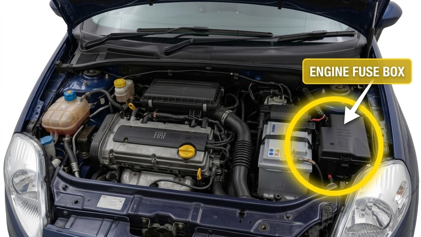 Fiat Punto (2012) Engine Compartment Fuse Box Location