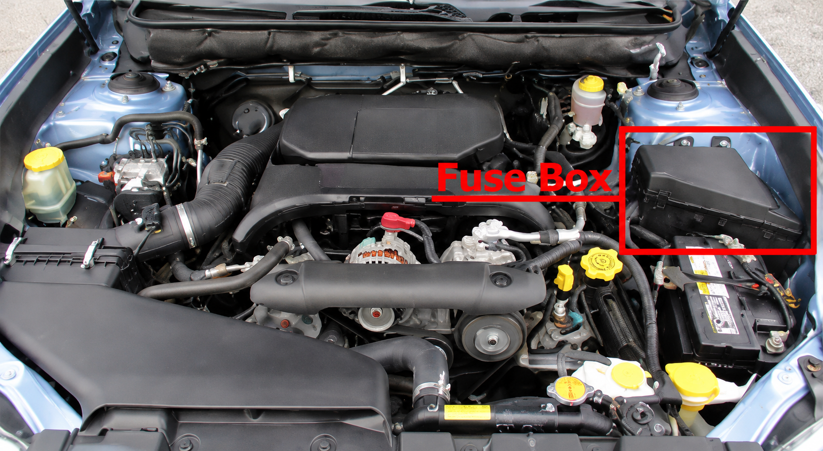 Subaru Legacy (2010 - 2014) Engine Compartment Fuse Box Location