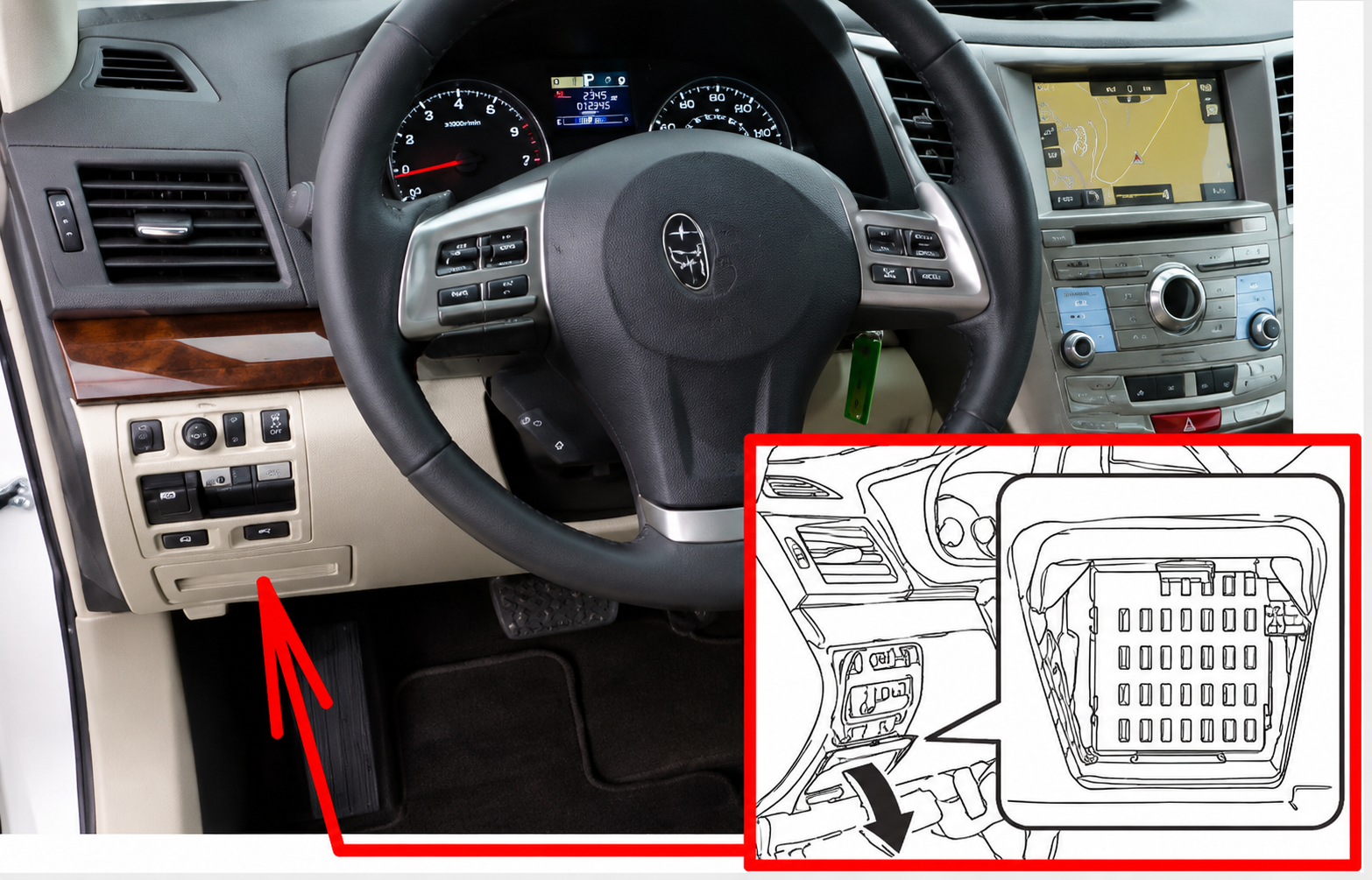 Subaru Legacy (2010 - 2014) Passenger Compartment Fuse Box Location