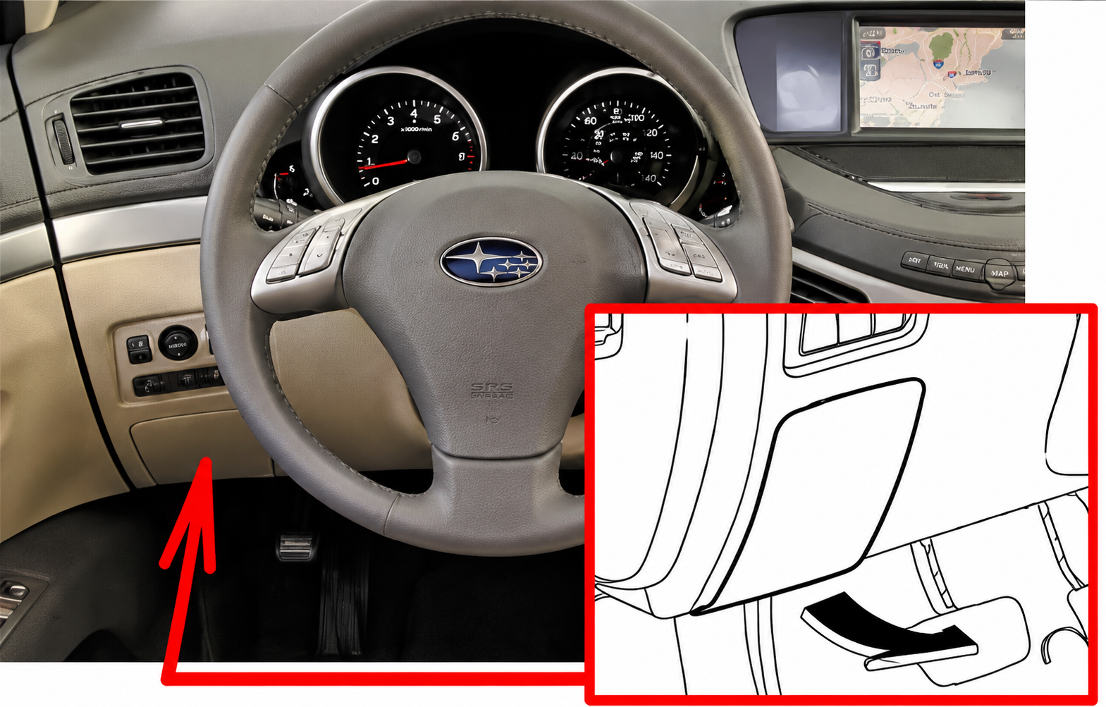 Subaru Tribeca B9 (2006 & 2007) Passenger Compartment Fuse Box Location