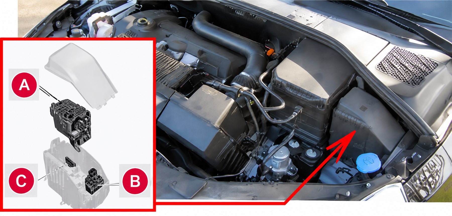 Volvo V60 (2011 - 2018) Engine Compartment Fuse Box Location Fig 1